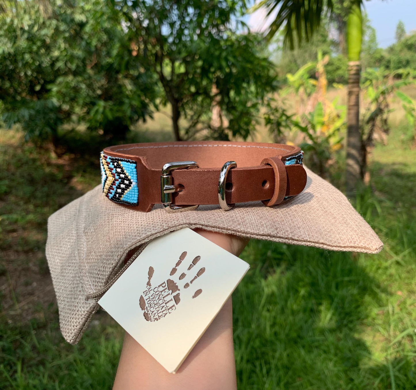 Beaded leather dog collar Unique dog collar Dog collar for boy Dog collar for girl