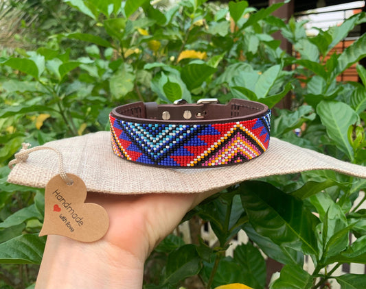 Beaded leather dog collar Unique dog collar Dog collar for boy Dog collar for girl