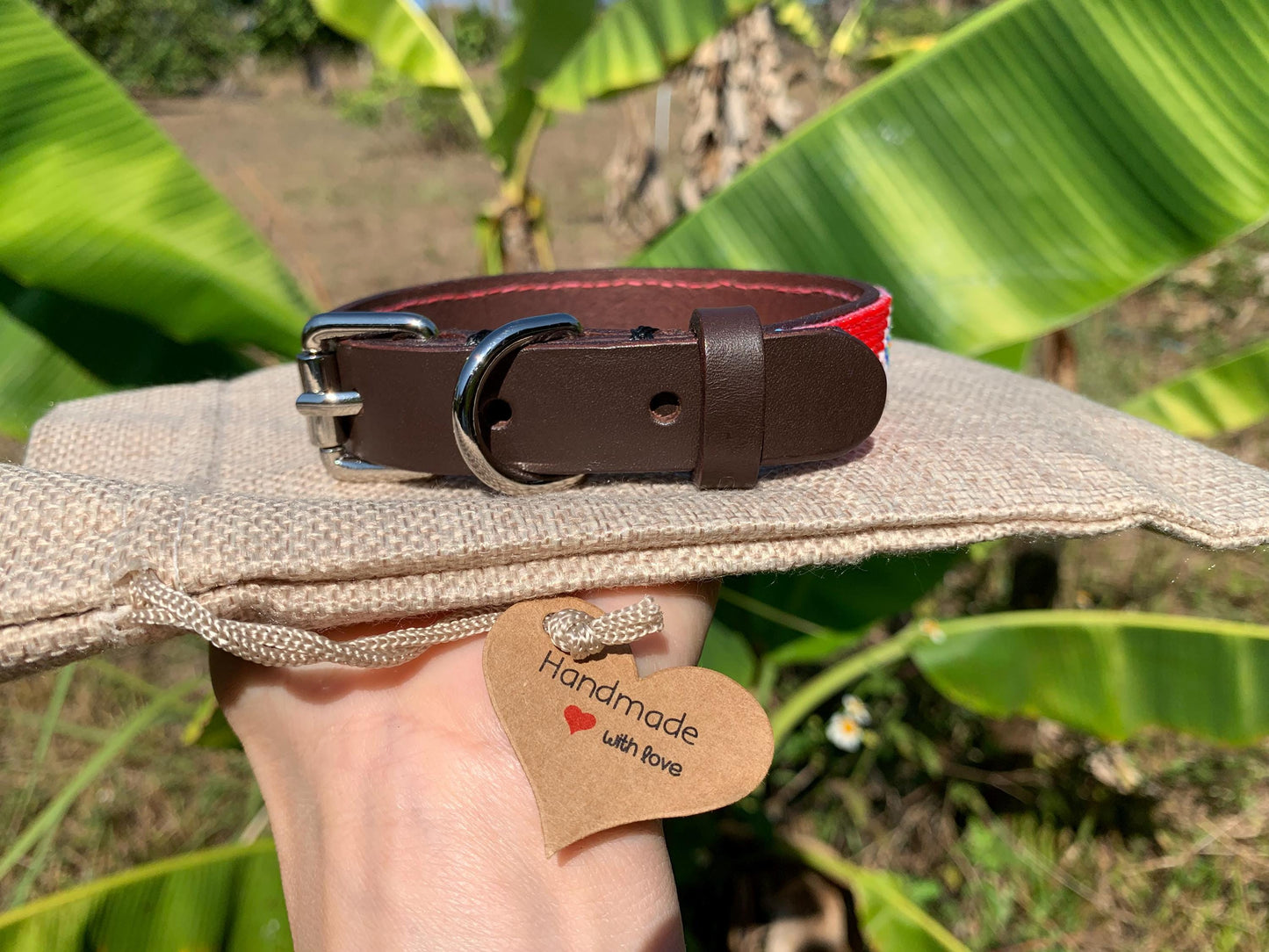 Beaded leather dog collar