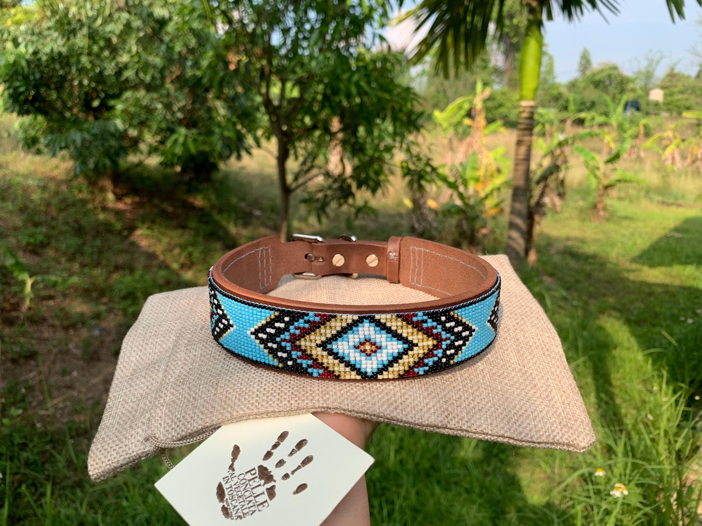 Beaded leather dog collar Unique dog collar Dog collar for boy Dog collar for girl