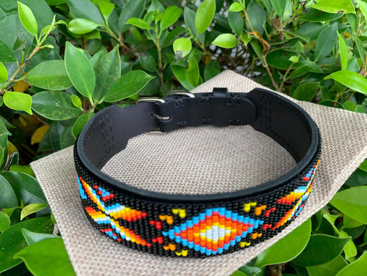 Beaded leather dog collar