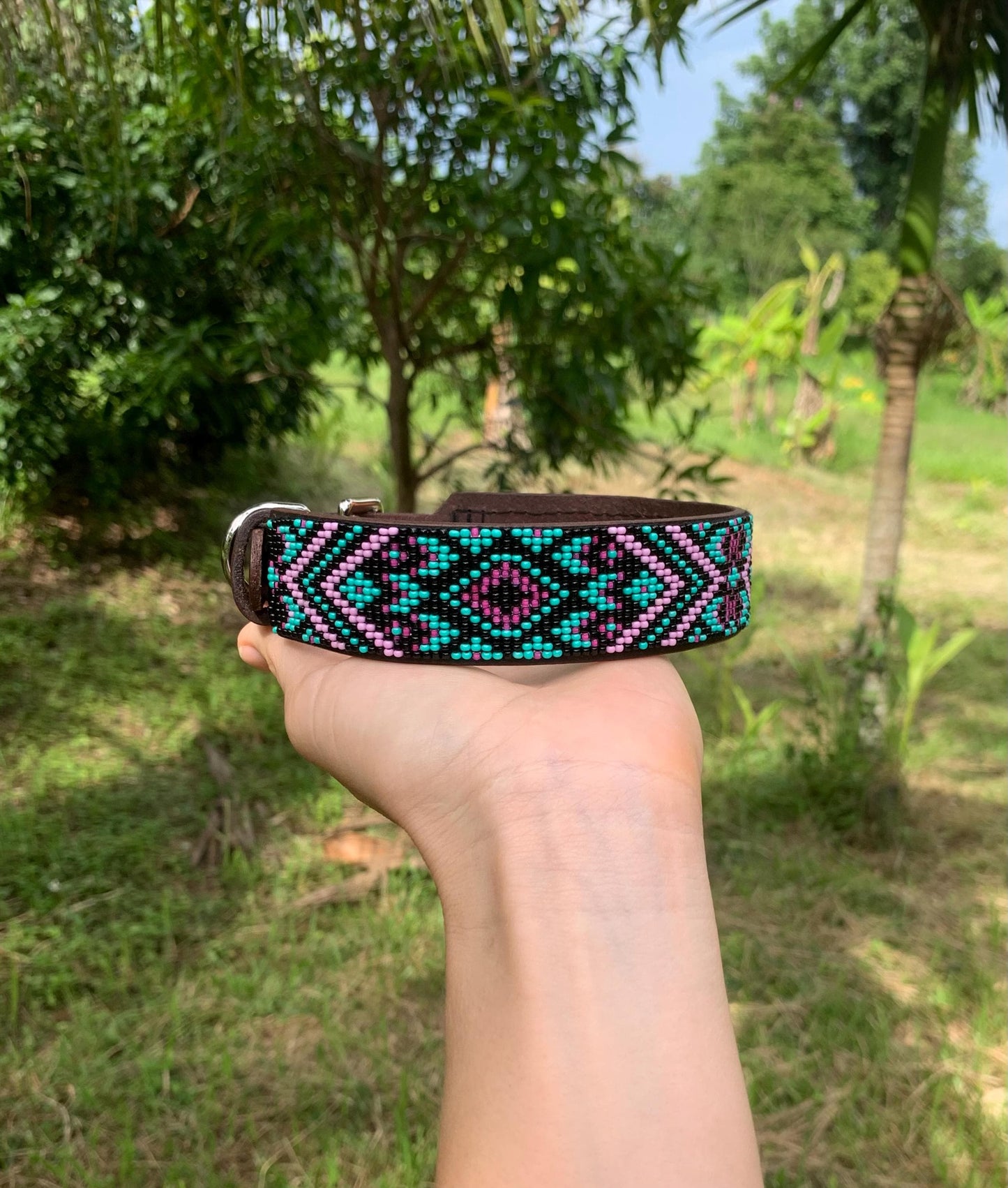 Beaded leather dog collar Unique dog collar Dog collar for boy Dog collar for girl