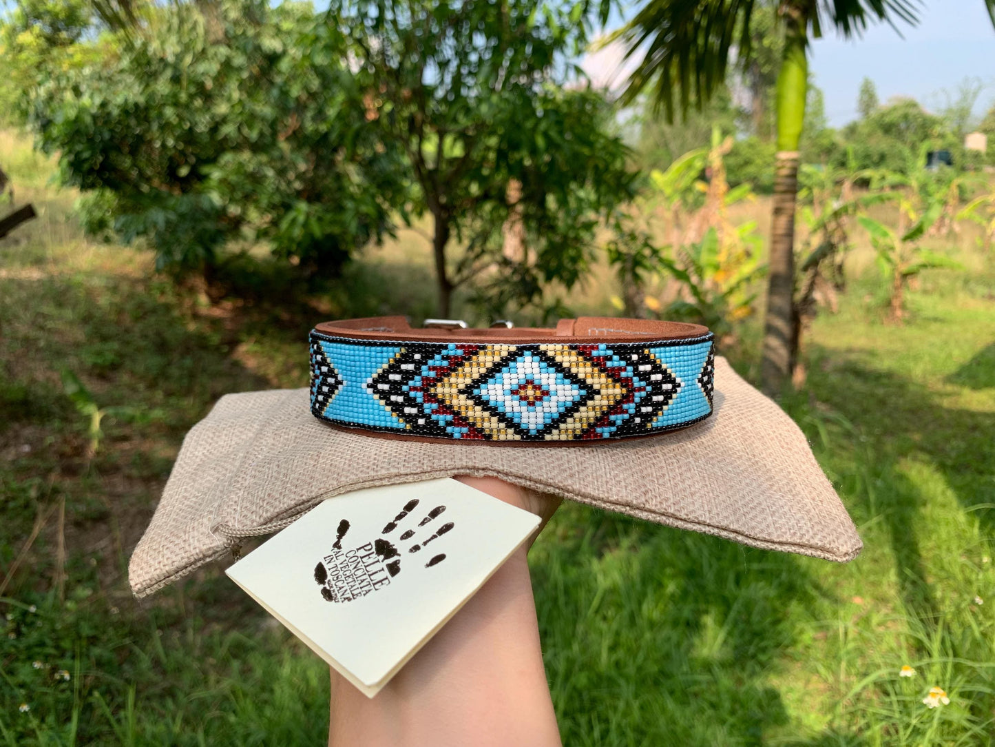 Beaded leather dog collar Unique dog collar Dog collar for boy Dog collar for girl