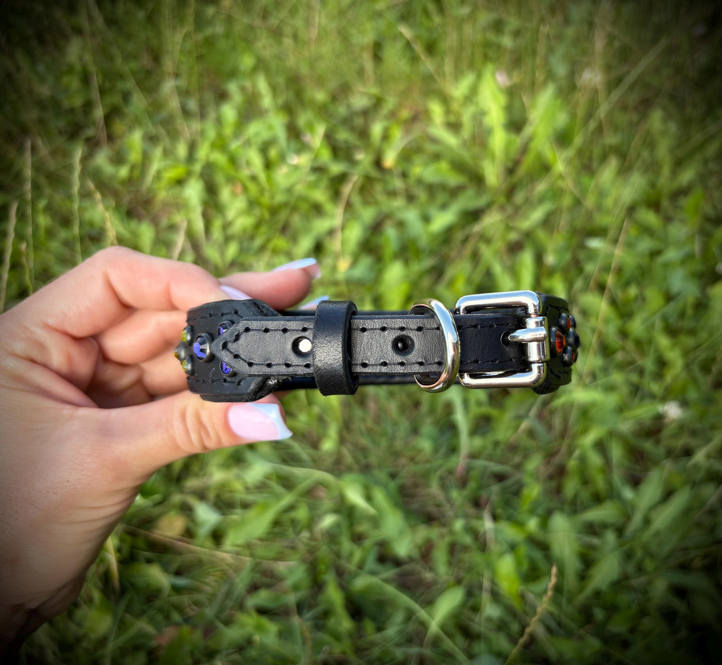 Italian leather dog collar with rhinestone Crystal collar for dog