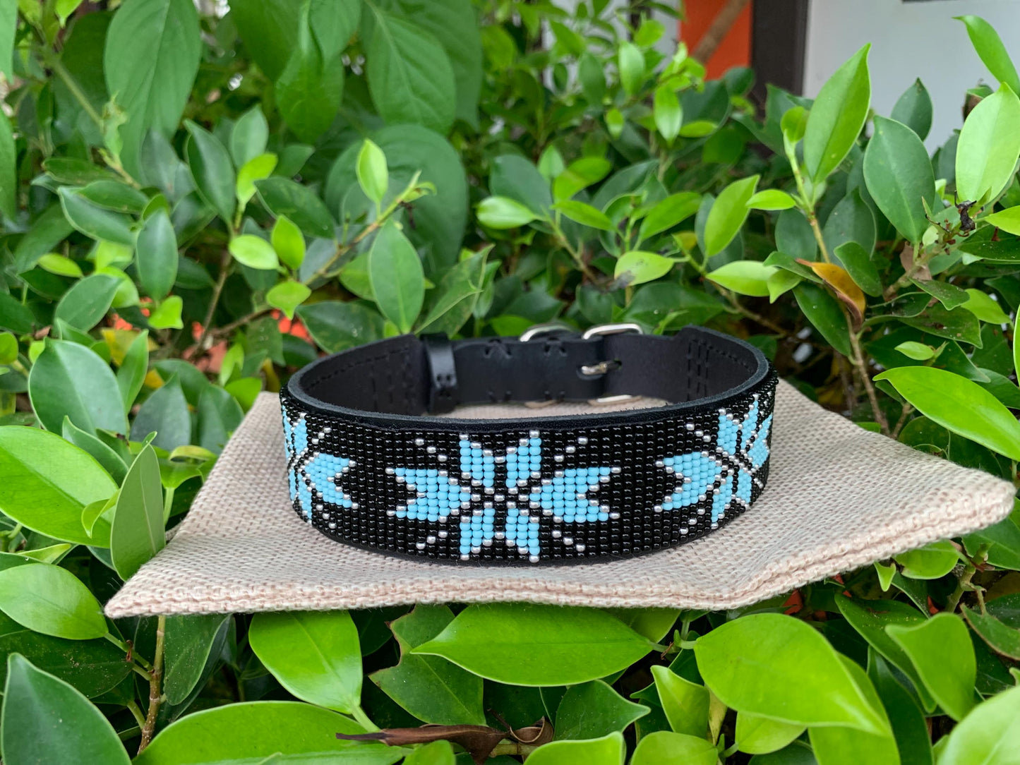 Beaded leather dog collar Beaded dog collar Dog collar for boy Blue dog collar Black dog collar