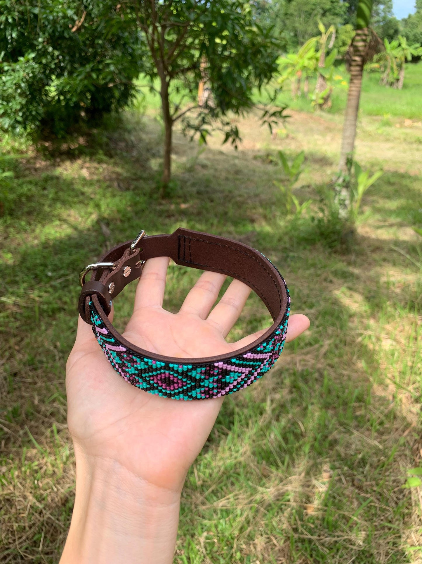 Beaded leather dog collar Unique dog collar Dog collar for boy Dog collar for girl