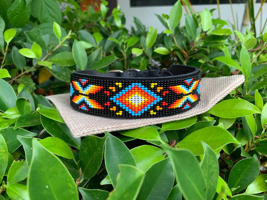 Beaded leather dog collar