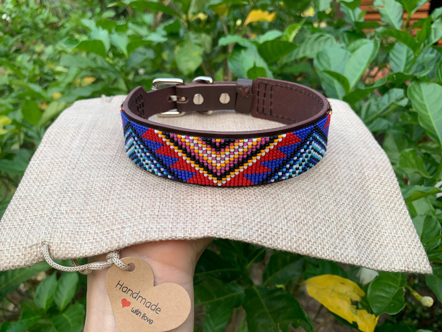 Beaded leather dog collar Unique dog collar Dog collar for boy Dog collar for girl