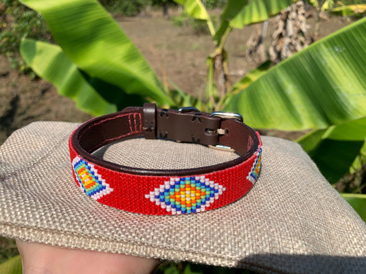 Beaded leather dog collar