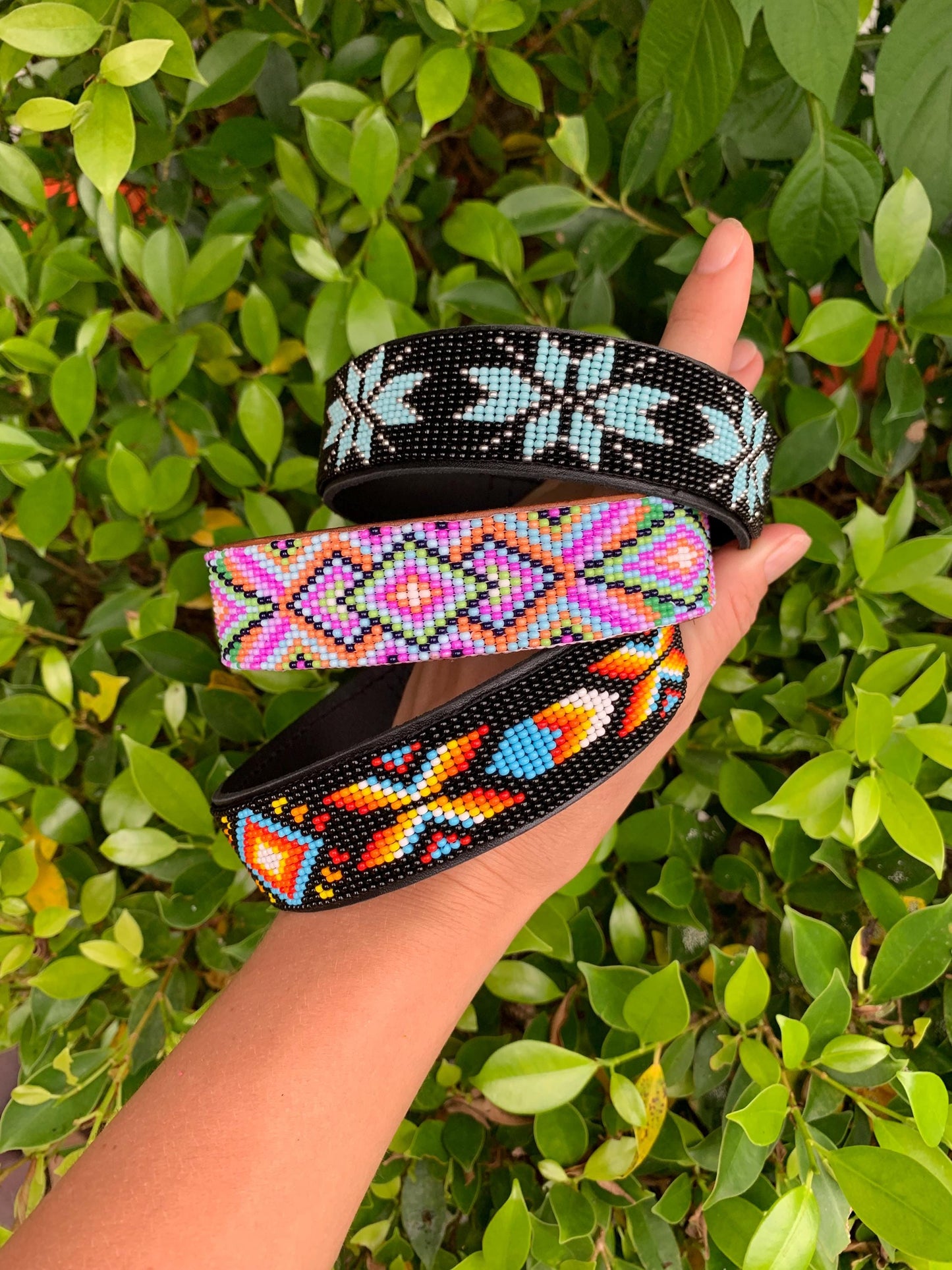 Beaded leather dog collar Beaded dog collar Dog collar for boy Blue dog collar Black dog collar