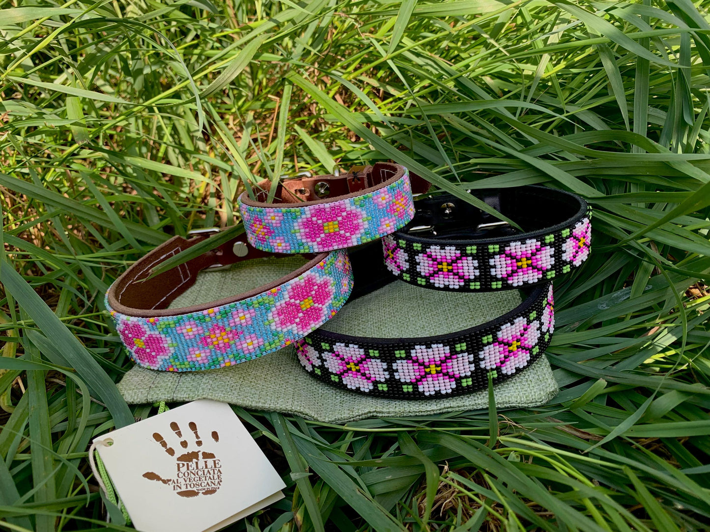 Beaded leather dog collar Unique dog collar Flower dog collar Gift dog collar Dog collar for girl Pink dog collar