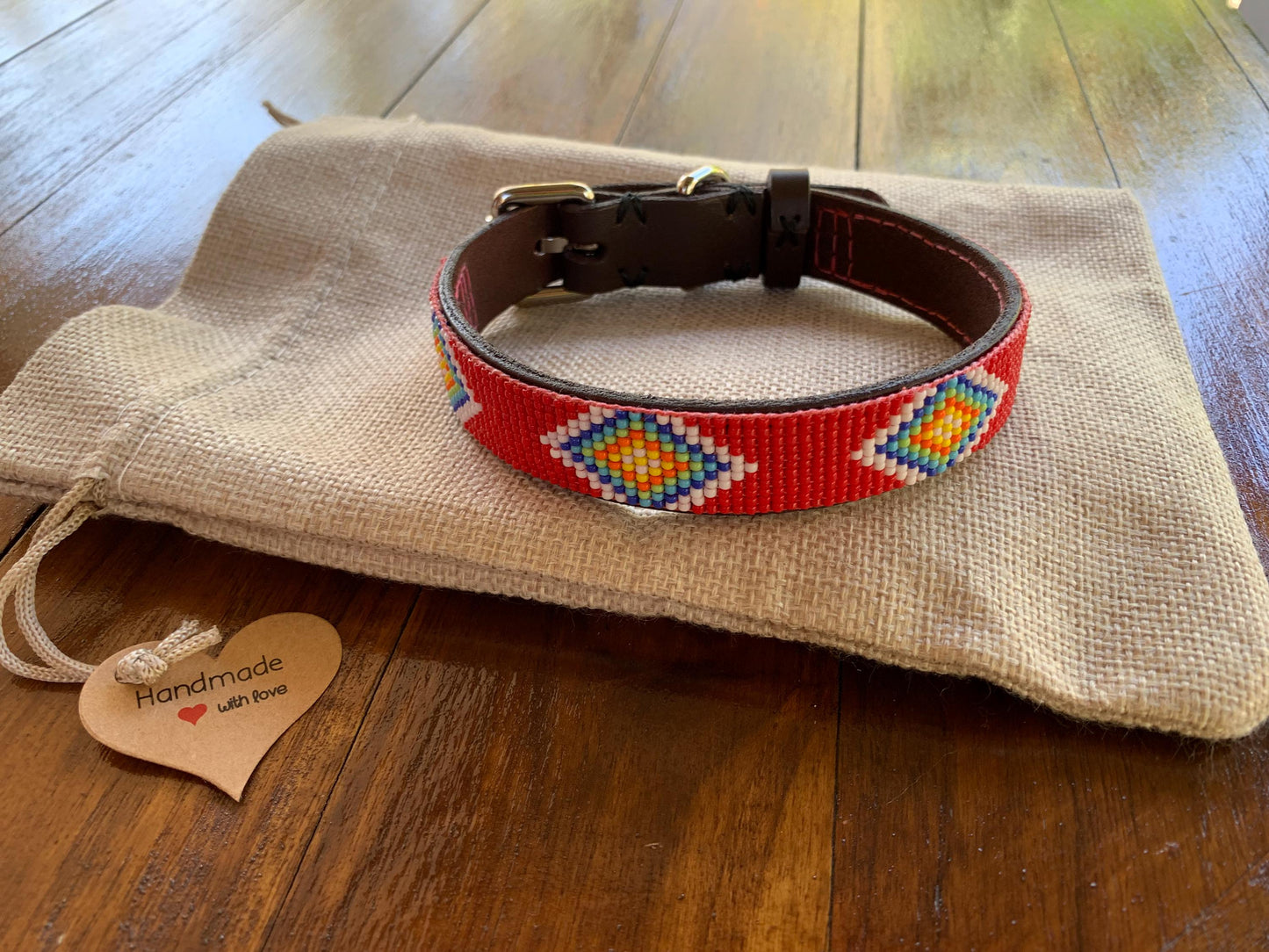 Beaded leather dog collar