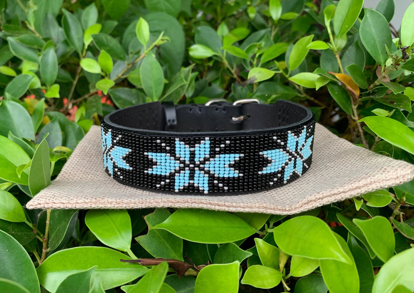 Beaded leather dog collar Beaded dog collar Dog collar for boy Blue dog collar Black dog collar
