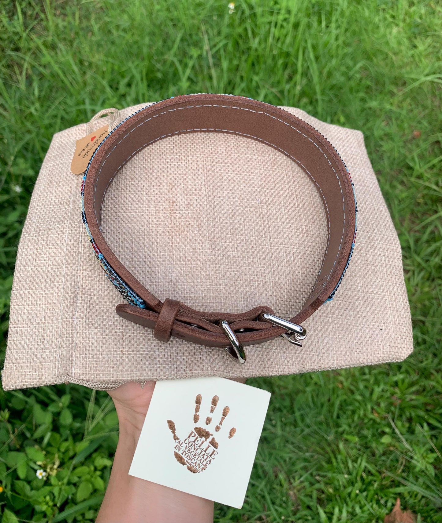 Beaded leather dog collar Unique dog collar Dog collar for boy Dog collar for girl