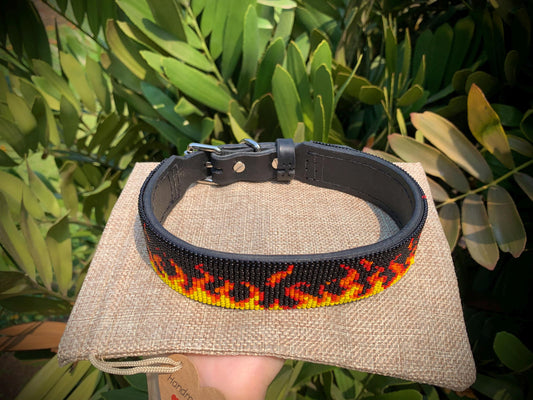 Beaded leather dog collar Unique dog collar Flame dog collar Dog collar for boy Custom dog collar