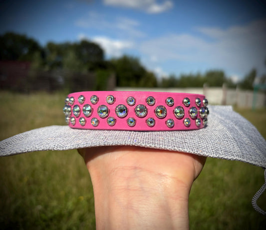 Italian leather dog collar with rhinestone Crystal collar for dog Pink dog collars with rhinestone