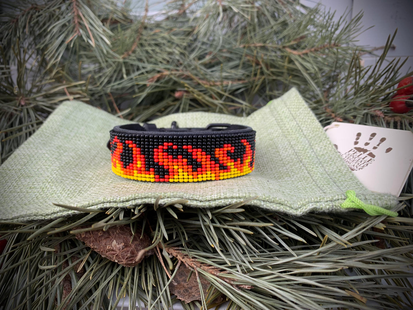 Beaded leather dog collar Unique dog collar Flame dog collar Dog collar for boy Custom dog collar