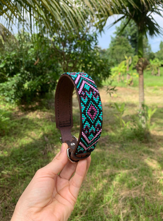 Beaded leather dog collar Unique dog collar Dog collar for boy Dog collar for girl