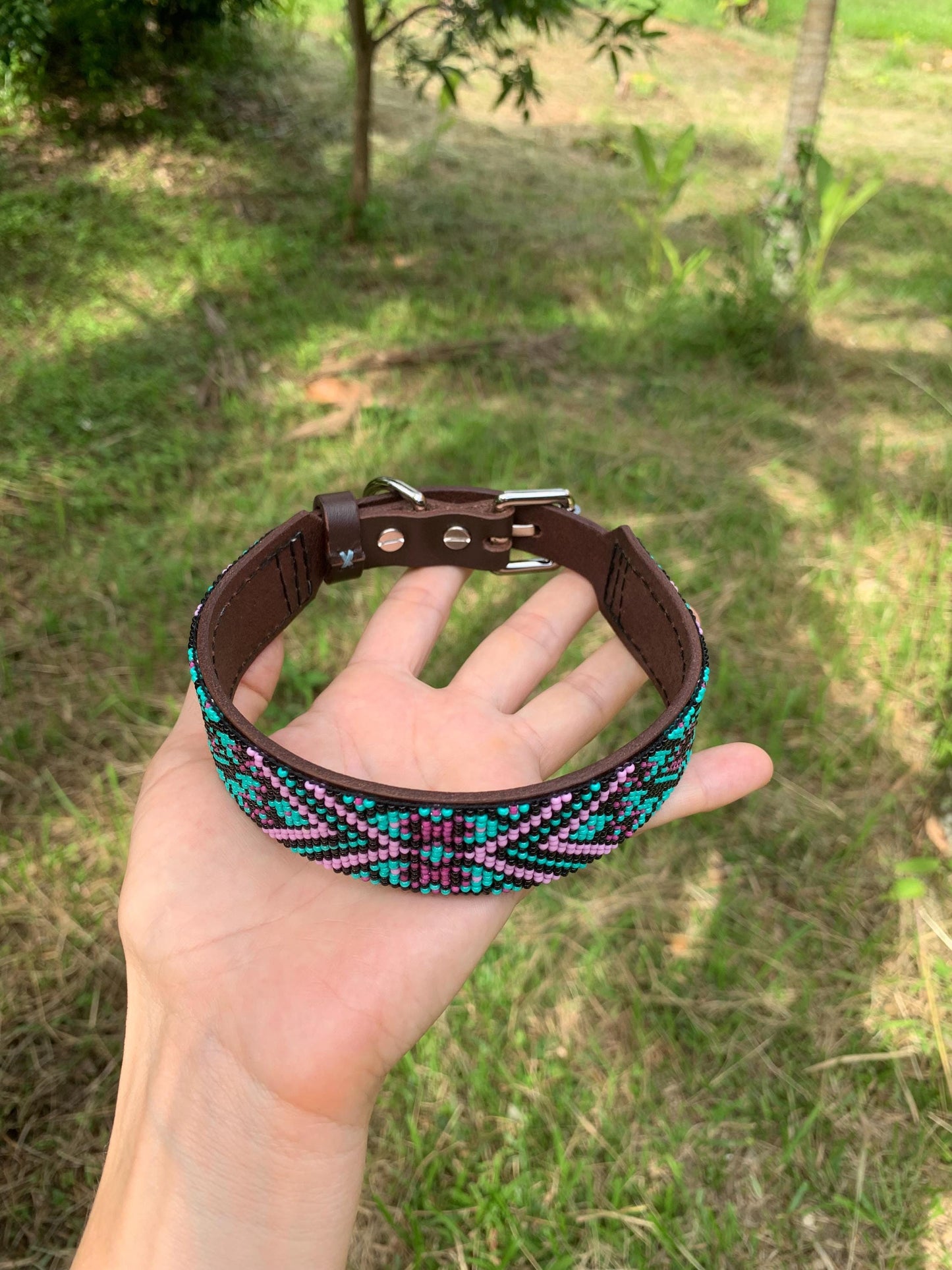 Beaded leather dog collar Unique dog collar Dog collar for boy Dog collar for girl