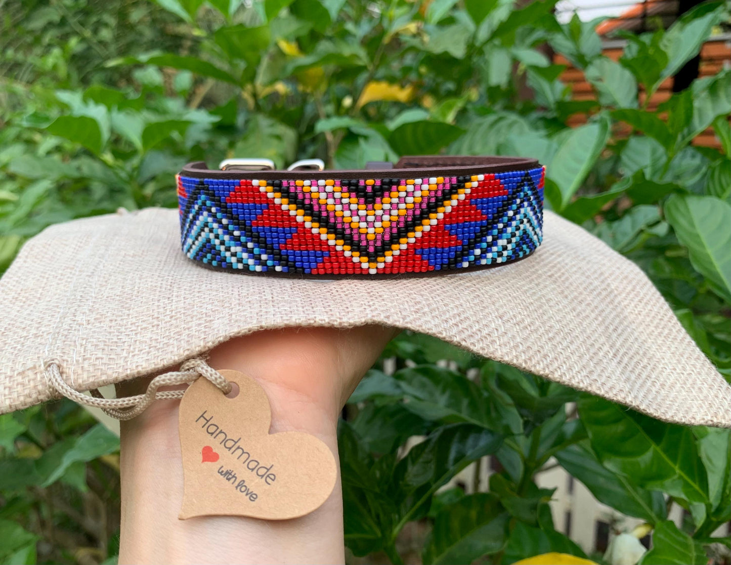 Beaded leather dog collar Unique dog collar Dog collar for boy Dog collar for girl