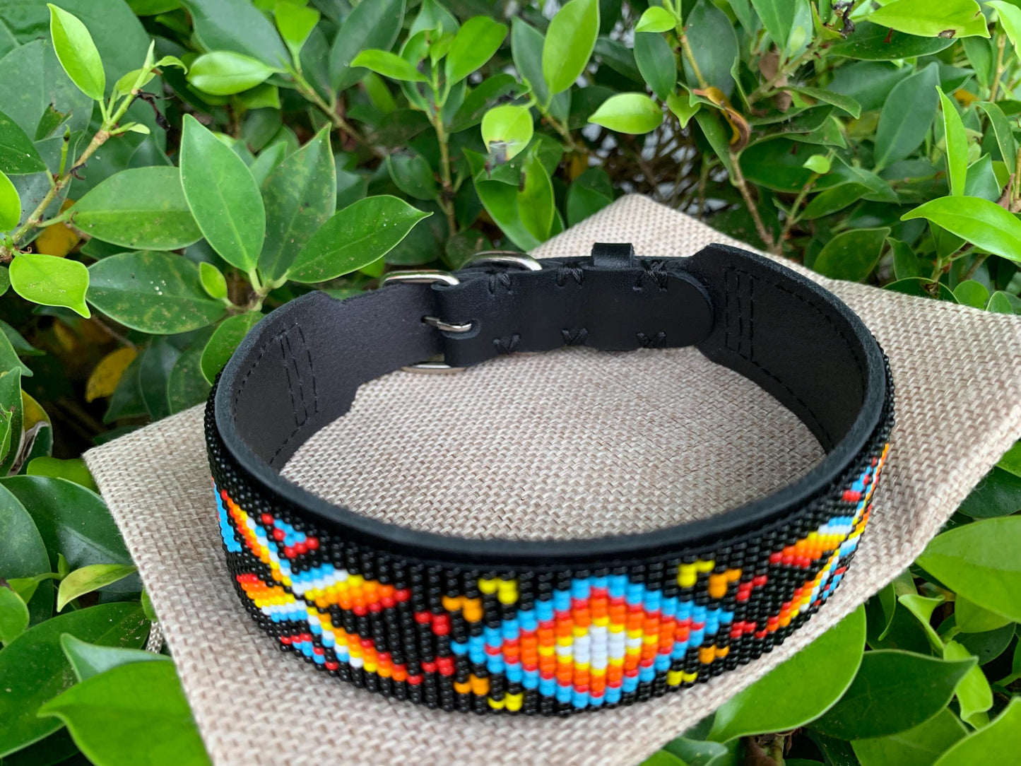 Beaded leather dog collar