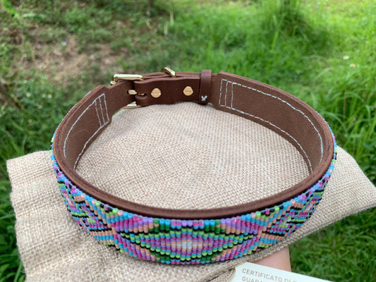 Beaded leather dog collar Unique dog collar Dog collar for boy Dog collar for girl