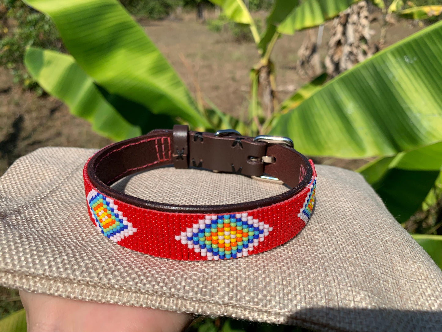 Beaded leather dog collar