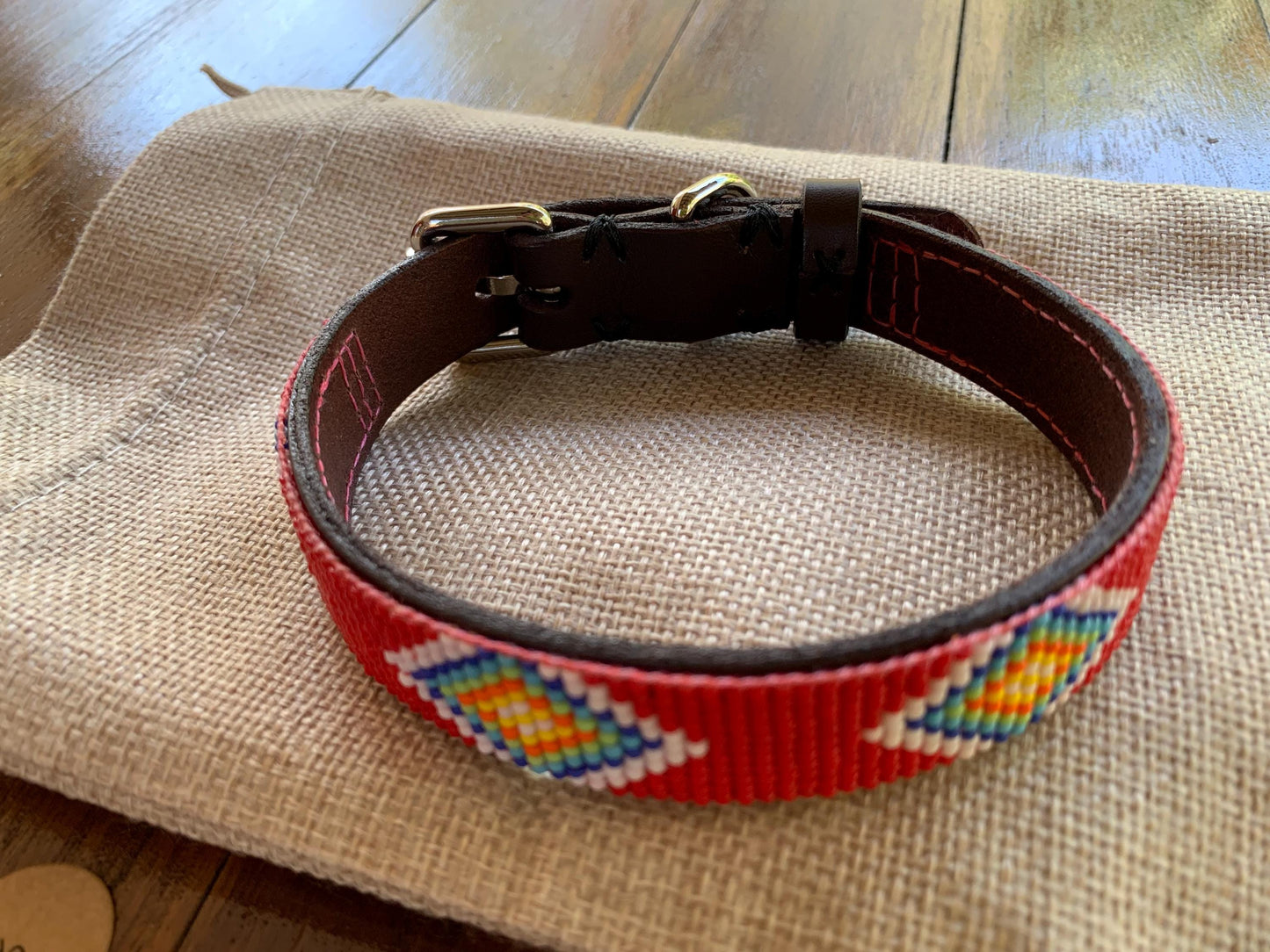 Beaded leather dog collar
