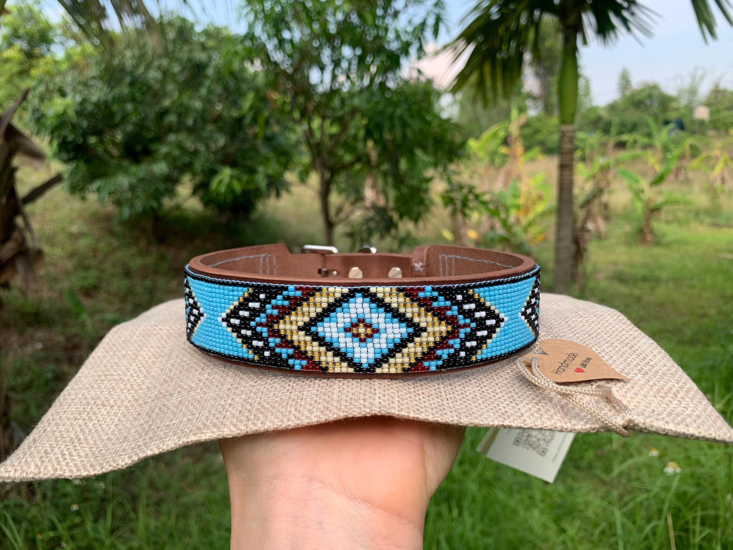 Beaded leather dog collar Unique dog collar Dog collar for boy Dog collar for girl