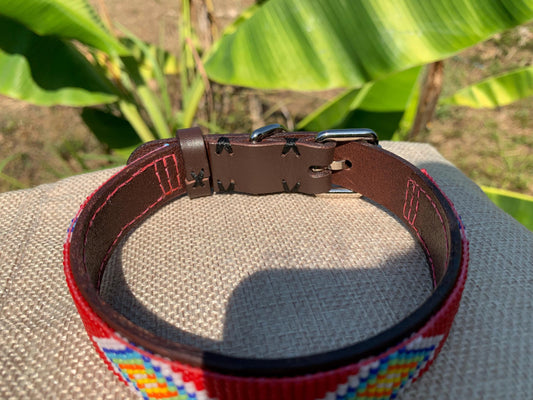 Beaded leather dog collar
