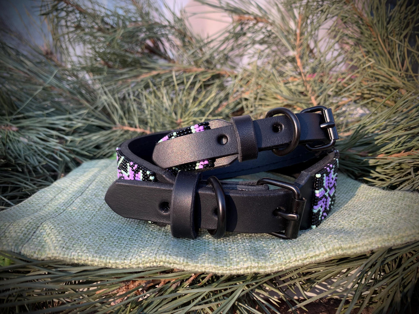 Beaded leather dog collar Unique dog collar Dog collar for boy Dog collar for girl