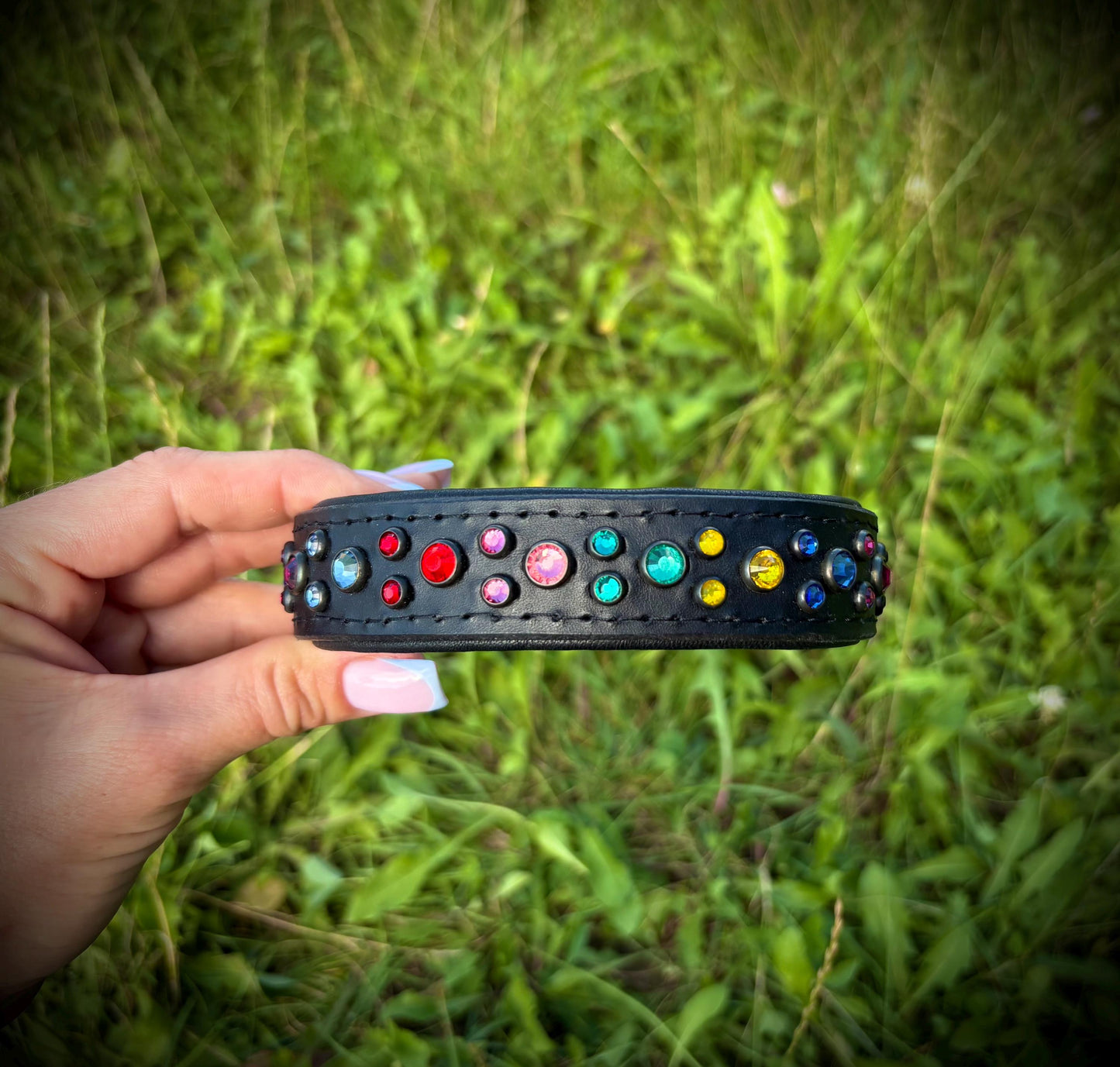 Italian leather dog collar with rhinestone Crystal collar for dog