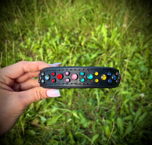 Italian leather dog collar with rhinestone Crystal collar for dog