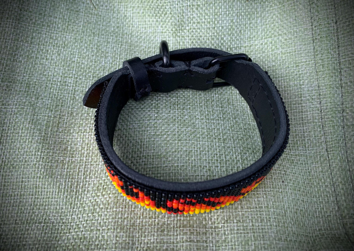 Beaded leather dog collar Unique dog collar Flame dog collar Dog collar for boy Custom dog collar