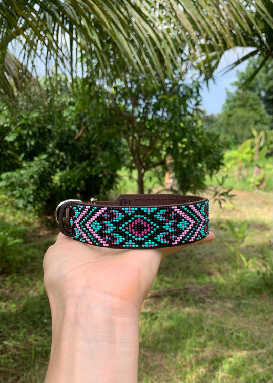 Beaded leather dog collar Unique dog collar Dog collar for boy Dog collar for girl