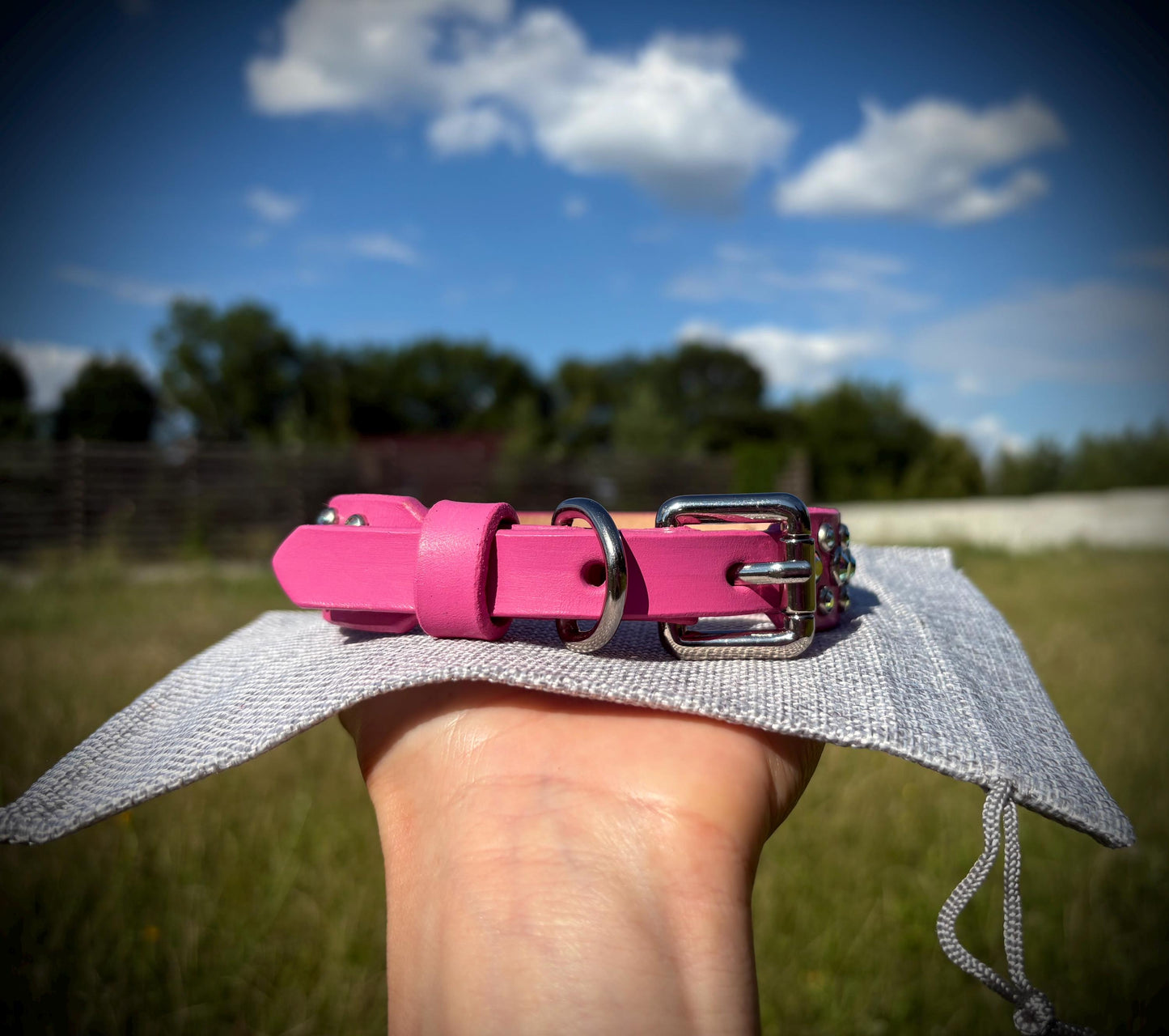 Italian leather dog collar with rhinestone Crystal collar for dog Pink dog collars with rhinestone